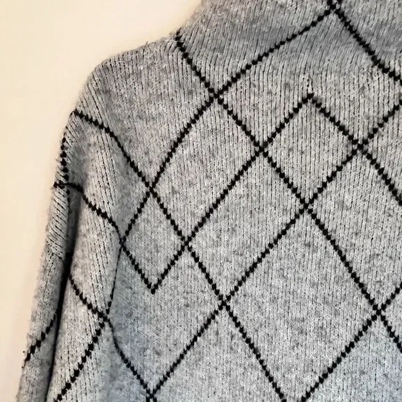 Christian Siriano New York Women Black Gray Turtleneck Sweater M Diamond Wool Bl - Picture 5 of 12